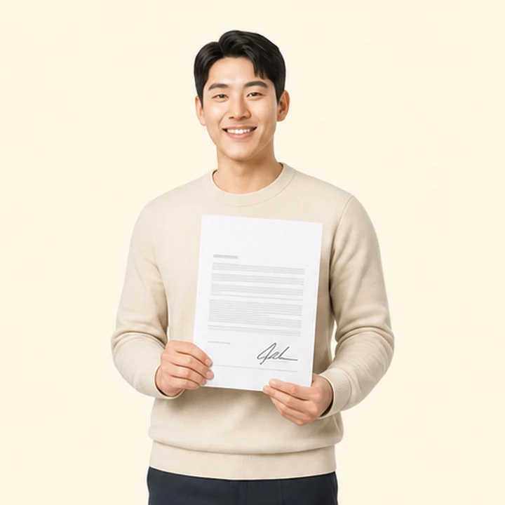 신용불량자 모닝 장기렌트카 서면 견적서를 들고 있는 고객